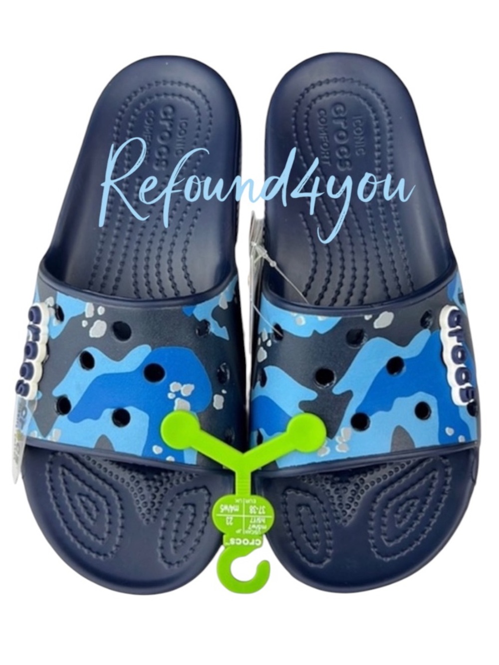Crocs - ‘Blue Camouflage’ Classic Slide Sandals. SZ: 7,8,9,10. NWT Firm!